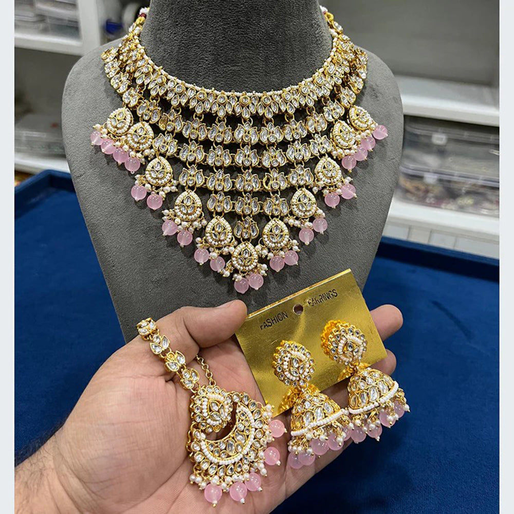 Akruti Collection Grand Kundan Pearl And Beads Embellished Choker Necklace Set