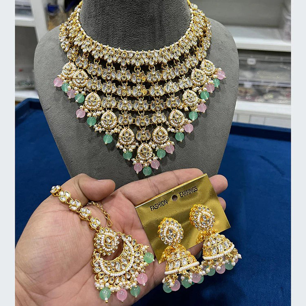 Akruti Collection Grand Kundan Pearl And Beads Embellished Choker Necklace Set