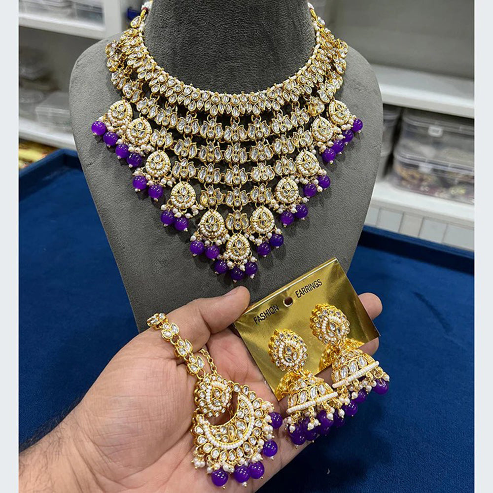 Akruti Collection Grand Kundan Pearl And Beads Embellished Choker Necklace Set