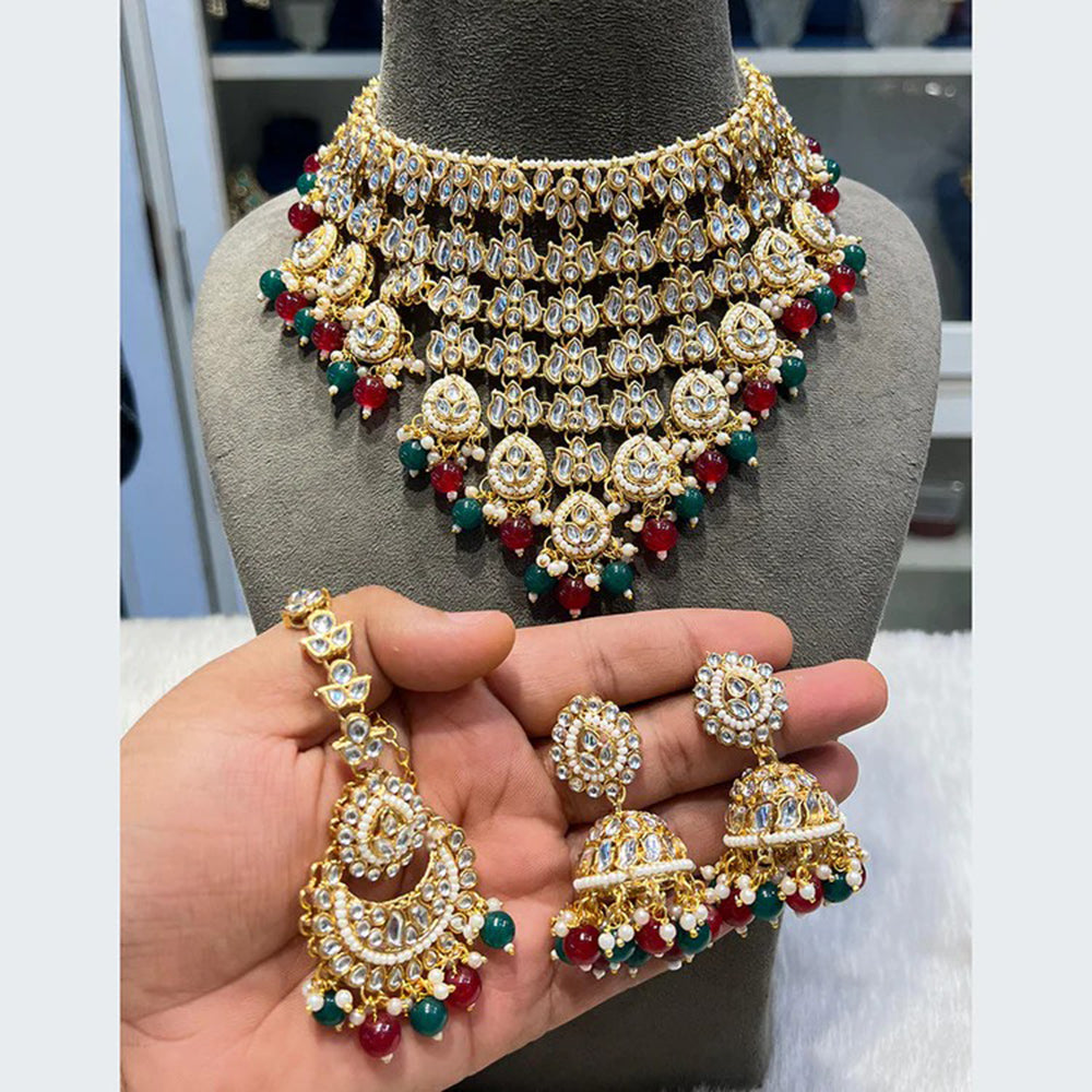 Akruti Collection Grand Kundan Pearl And Beads Embellished Choker Necklace Set