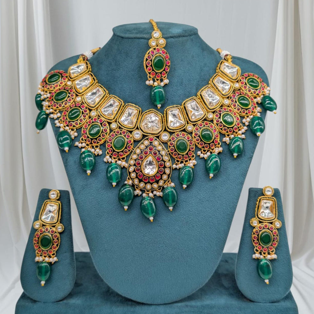 Akruti Collection Premium Kundan Stone Pearl And Beaded Necklace Set