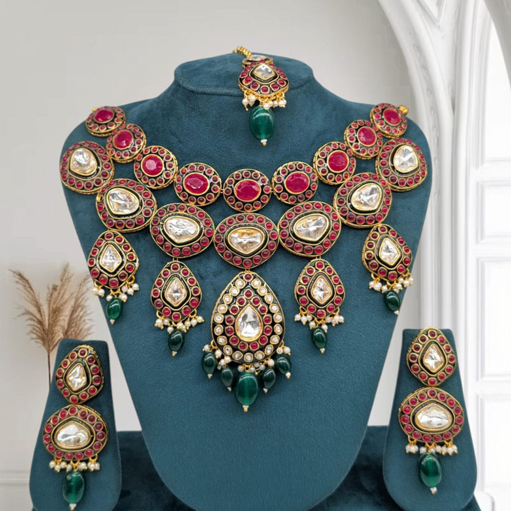 Akruti Collection Premium Kundan Stone Pearl And Beaded Choker Necklace Set
