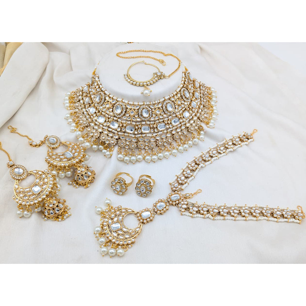 Akruti Collection Heritage Kundan Stone And Pearls Semi Bridal Necklace Set