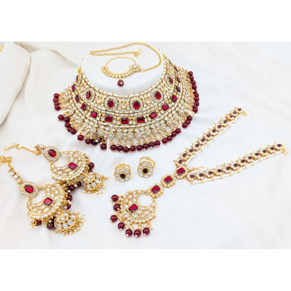 Akruti Collection Heritage Kundan Stone And Pearls Semi Bridal Necklace Set