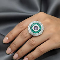 Akruti Collection Rhodium Plated Crystal And Austrian Stone Stylish Ring