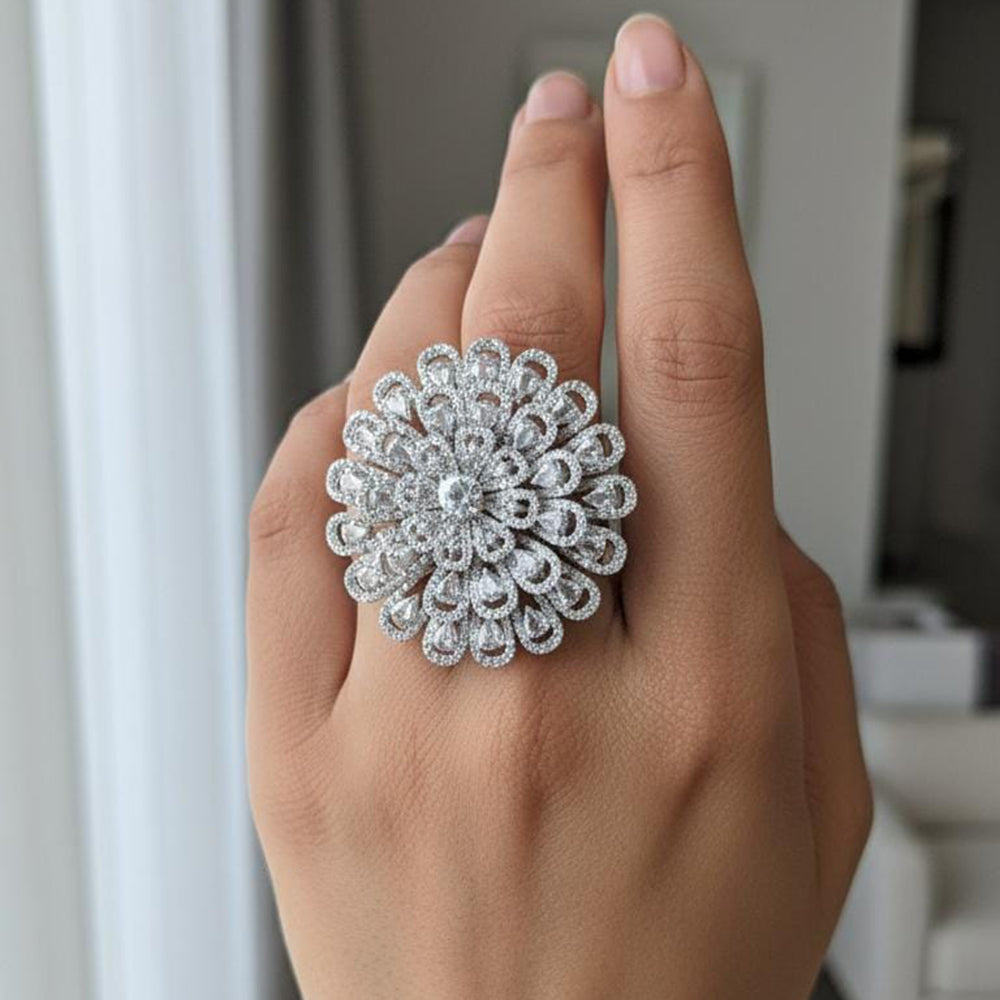 Akruti Collection Rhodium Plated Crystal And Austrian Stone Stylish Ring