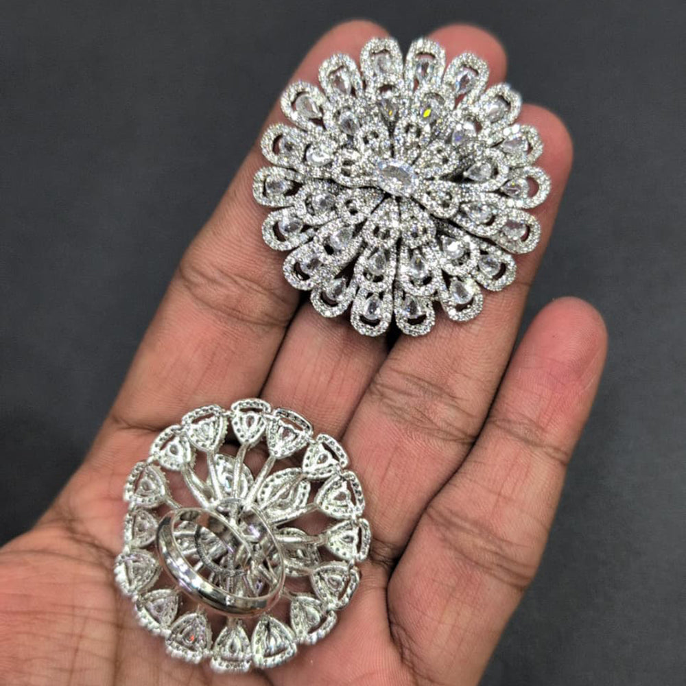 Akruti Collection Rhodium Plated Crystal And Austrian Stone Stylish Ring