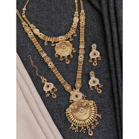 Akruti Collection Premium Pota Stone And Meenakari Double Necklace Set