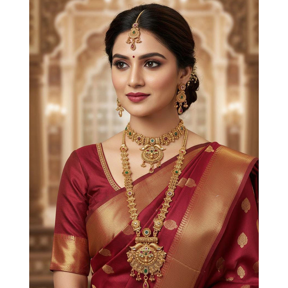 Akruti Collection Premium Pota Stone Double Necklace Set