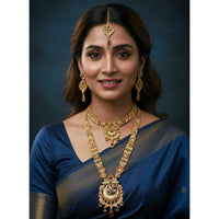 Akruti Collection Premium Pota Stone Double Necklace Set