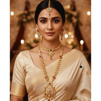 Akruti Collection Premium Pota Stone And Meenakari Double Necklace Set