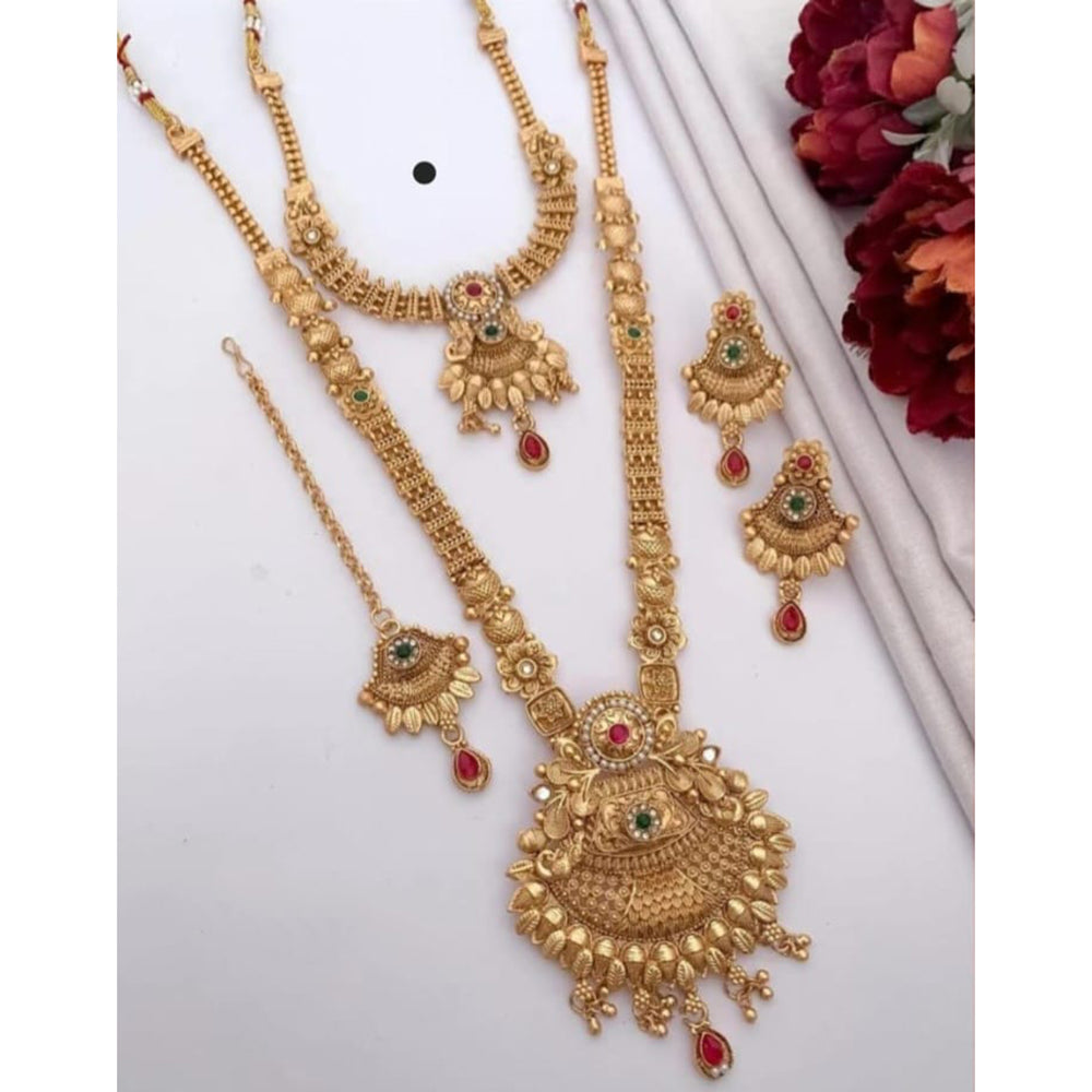 Akruti Collection Premium Pota Stone Double Necklace Set