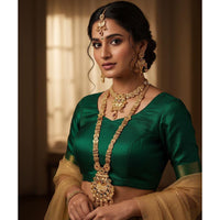 Akruti Collection Premium Pota Stone And Meenakari Double Necklace Set