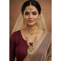 Akruti Collection Premium Pota Stone And Meenakari Double Necklace Set