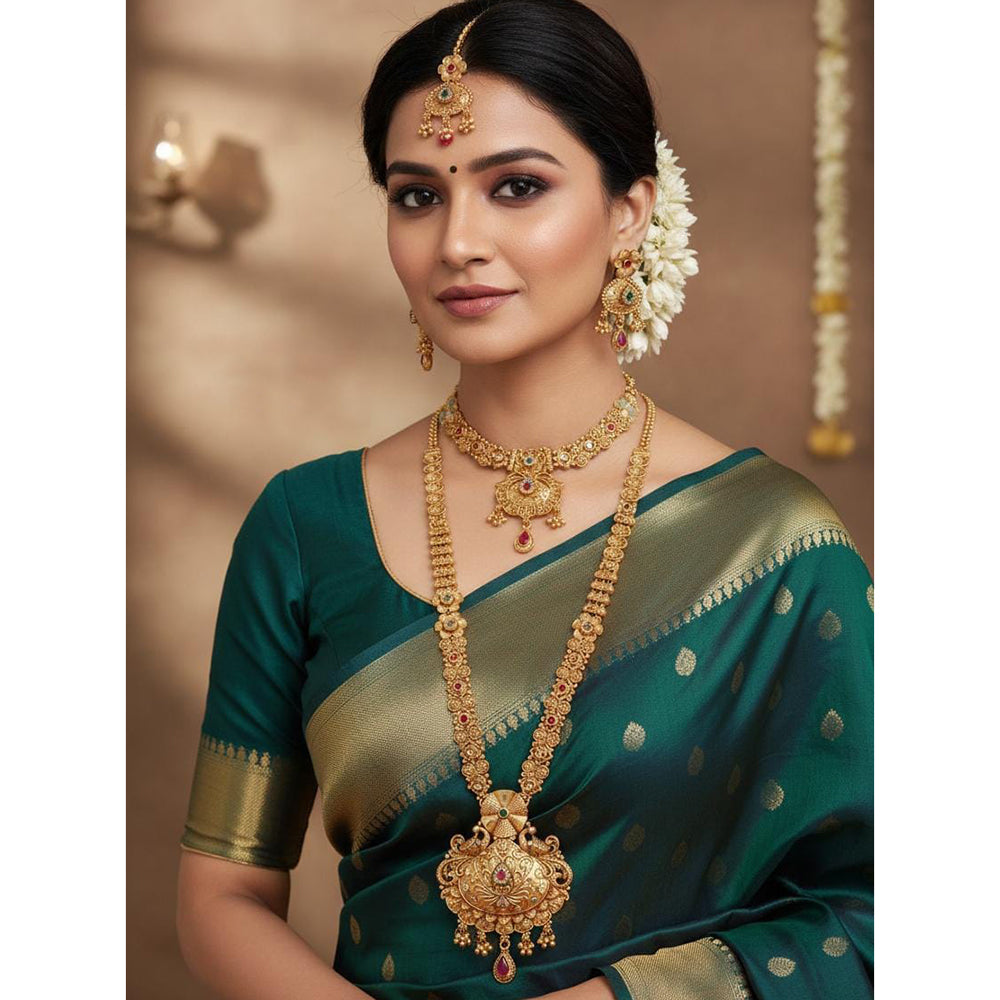 Akruti Collection Premium Pota Stone Double Necklace Set