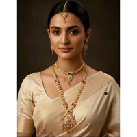 Akruti Collection Premium Pota Stone Double Necklace Set