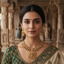 Akruti Collection Pota Stone And Pearl Traditional Temple Necklace Set