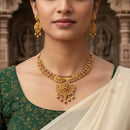 Akruti Collection Pota Stone And Pearl Traditional Temple Necklace Set