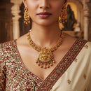 Akruti Collection Pota Stone And Pearl Traditional Temple Necklace Set