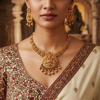 Akruti Collection Pota Stone And Pearl Traditional Temple Necklace Set