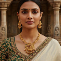 Akruti Collection Pota Stone And Pearl Traditional Temple Necklace Set