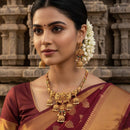 Akruti Collection Pota Stone And Pearl Temple Designer Necklace Set