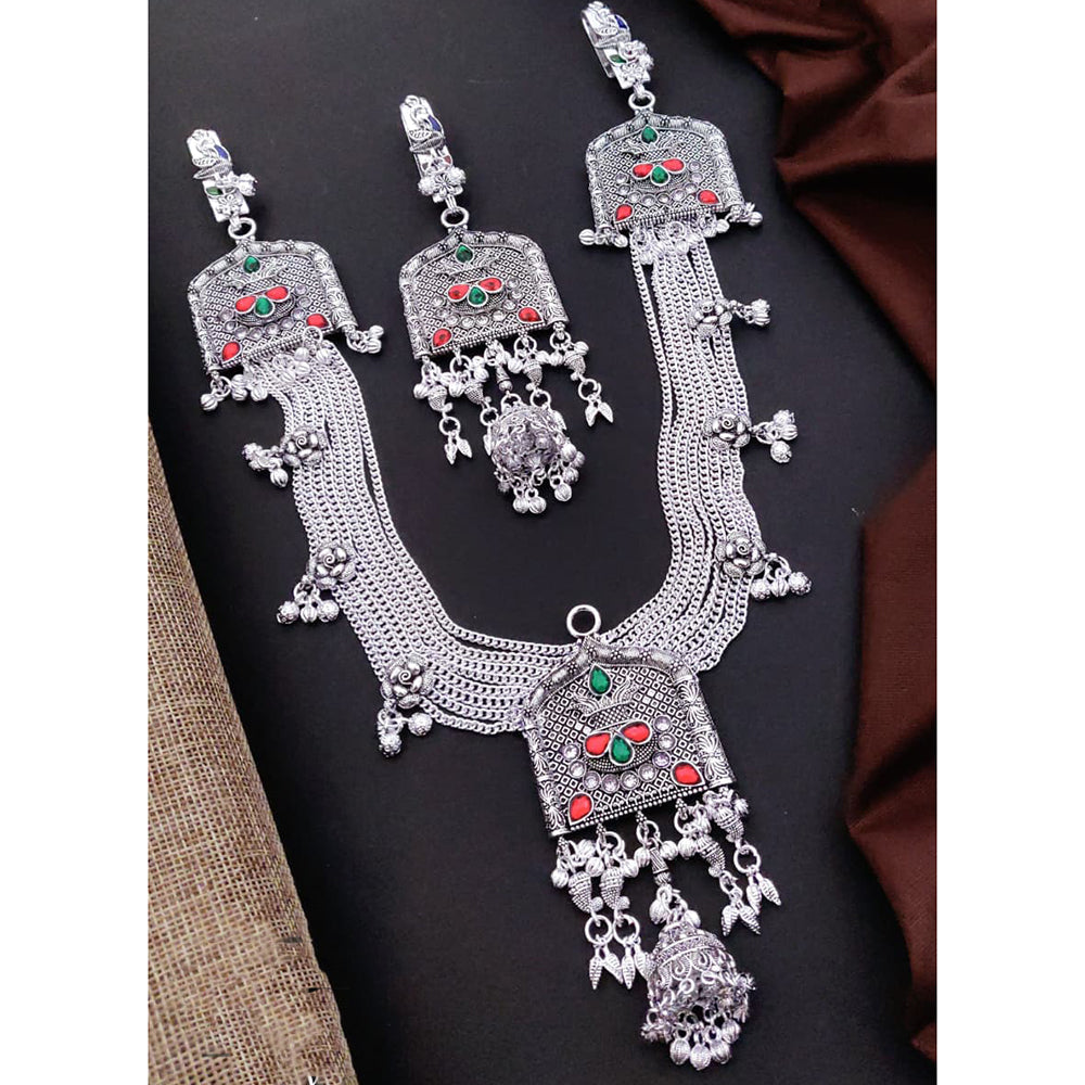 Akruti Collection Pota Stone Royal Oxidised Plated Kamarbandh