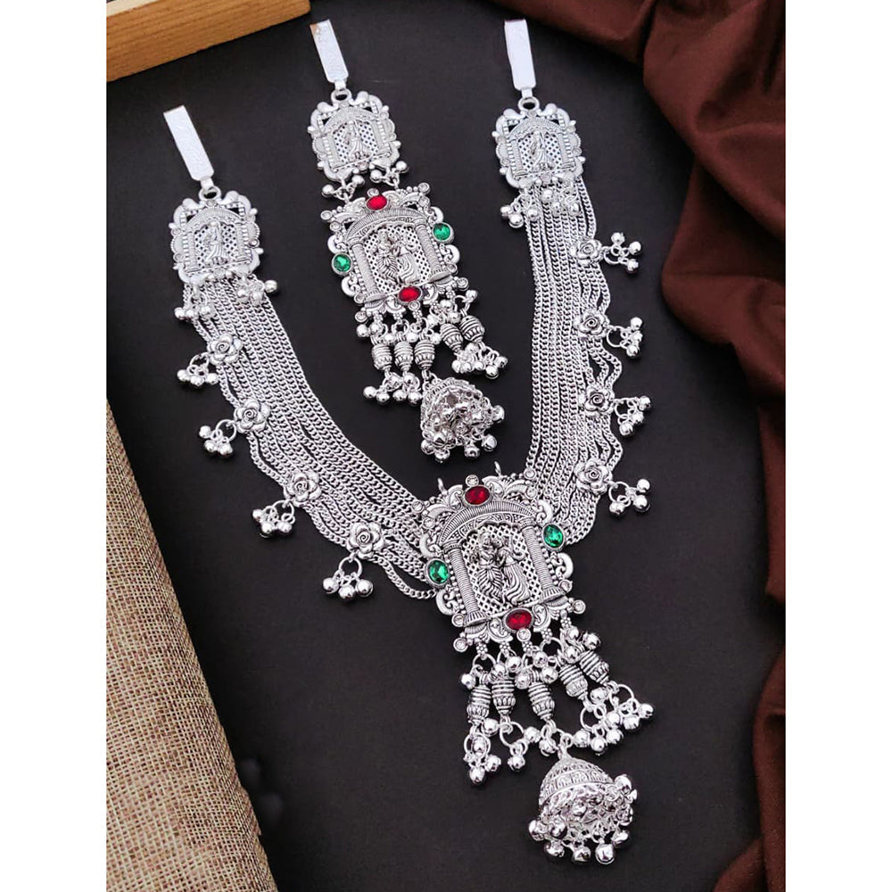 Akruti Collection Pota Stone And Temple Royal Oxidised Plated Kamarbandh