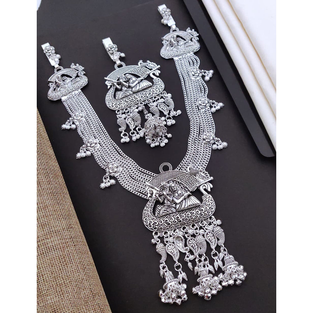 Akruti Collection Pota Stone And Temple Royal Oxidised Plated Kamarbandh