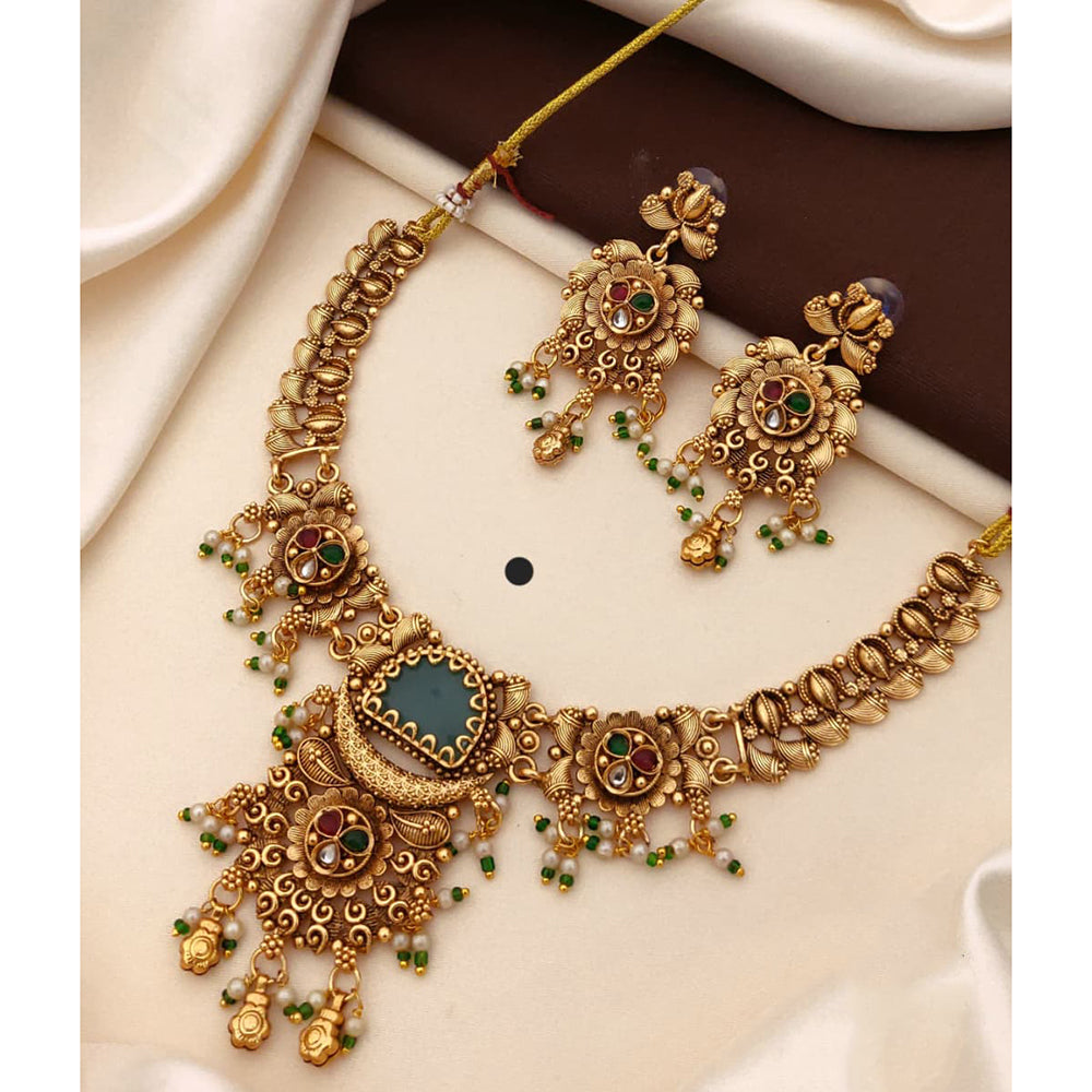 Akruti Collection Royal Pota Stone And Pearl Ethnic Necklace Set