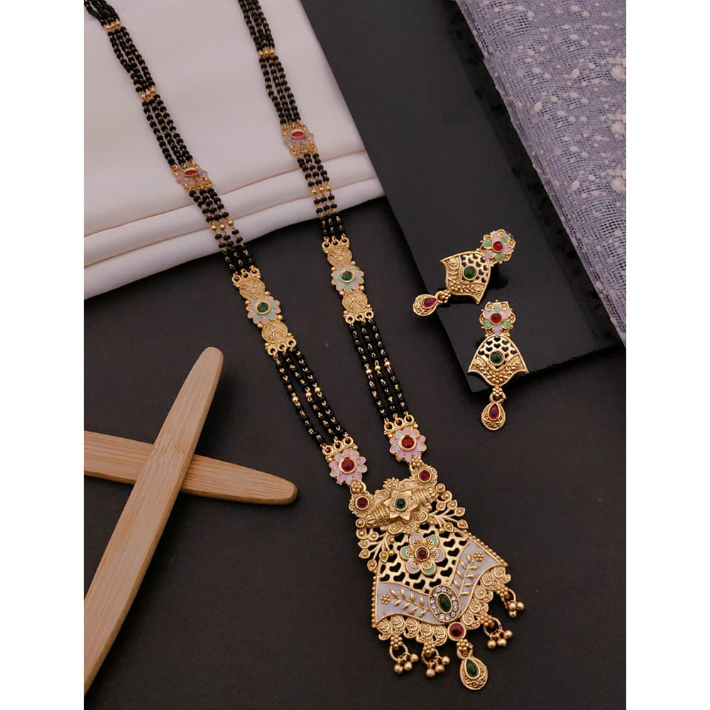 Akruti Collection Classic Pota Stone Meenakari And Black Beads Mangalsutra