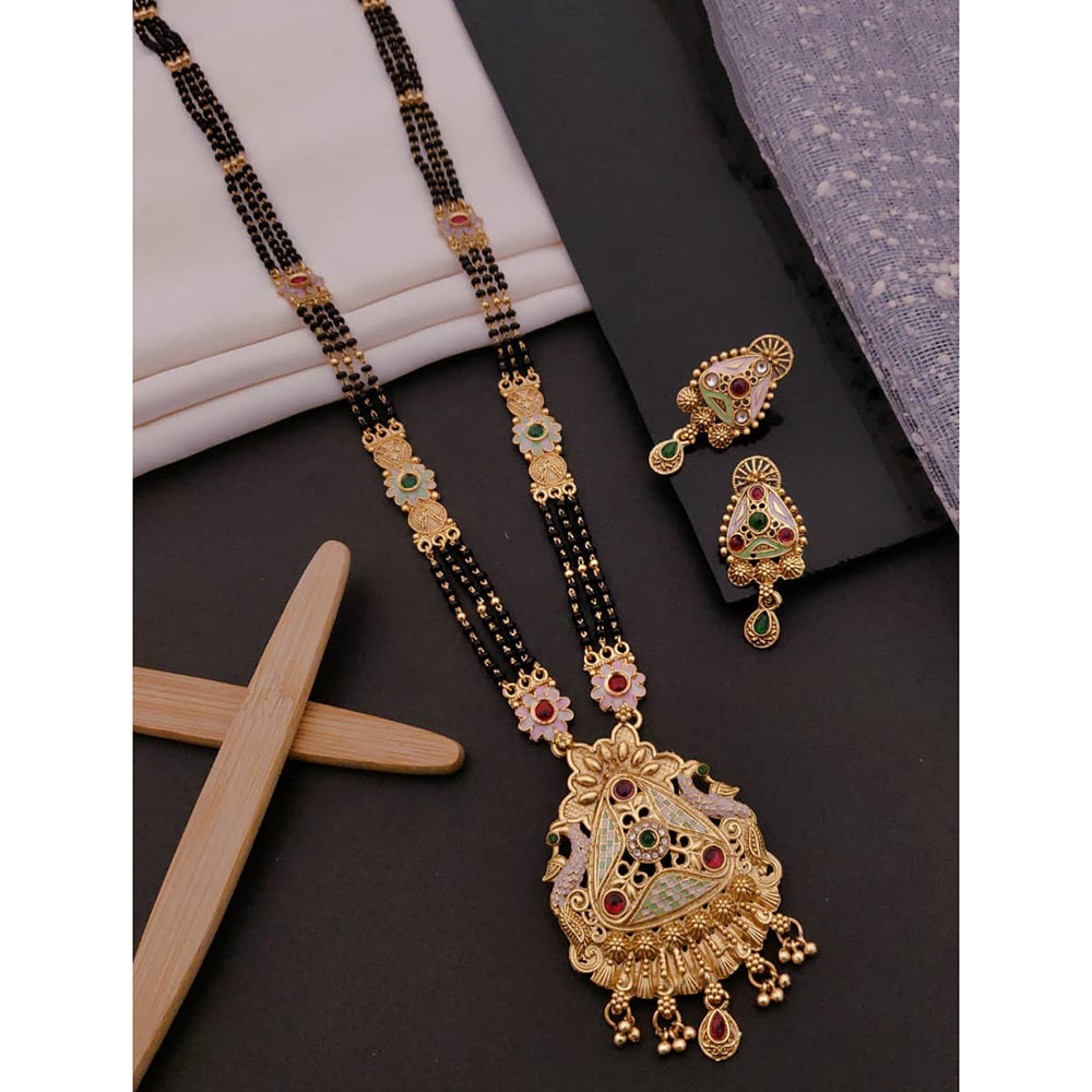 Akruti Collection Classic Pota Stone Meenakari And Black Beads Mangalsutra
