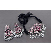 Akruti Collection Antique Oxidised Pota Stone And Pearl Choker Necklace Set