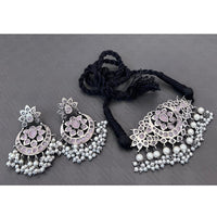 Akruti Collection Antique Oxidised Pota Stone And Pearl Choker Necklace Set