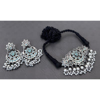 Akruti Collection Antique Oxidised Pota Stone And Pearl Choker Necklace Set