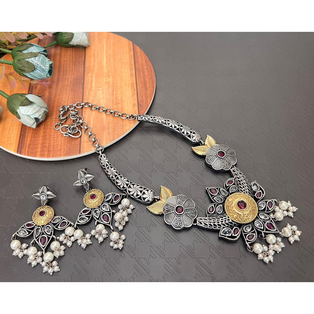 Akruti Collection Antique Style 2-Tone Pota Stone And Pearl Necklace Set
