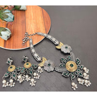 Akruti Collection Antique Style 2-Tone Pota Stone And Pearl Necklace Set