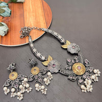 Akruti Collection Antique Style 2-Tone Pota Stone And Pearl Necklace Set