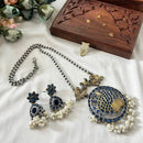 Akruti Collection Antique Style 2 Tone Pota Stone And Pearl Long Necklace Set