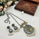 Akruti Collection Antique Style 2 Tone Pota Stone And Pearl Long Necklace Set