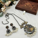 Akruti Collection Antique Style 2 Tone Pota Stone And Pearl Long Necklace Set