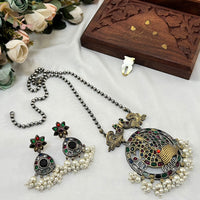 Akruti Collection Antique Style 2 Tone Pota Stone And Pearl Long Necklace Set