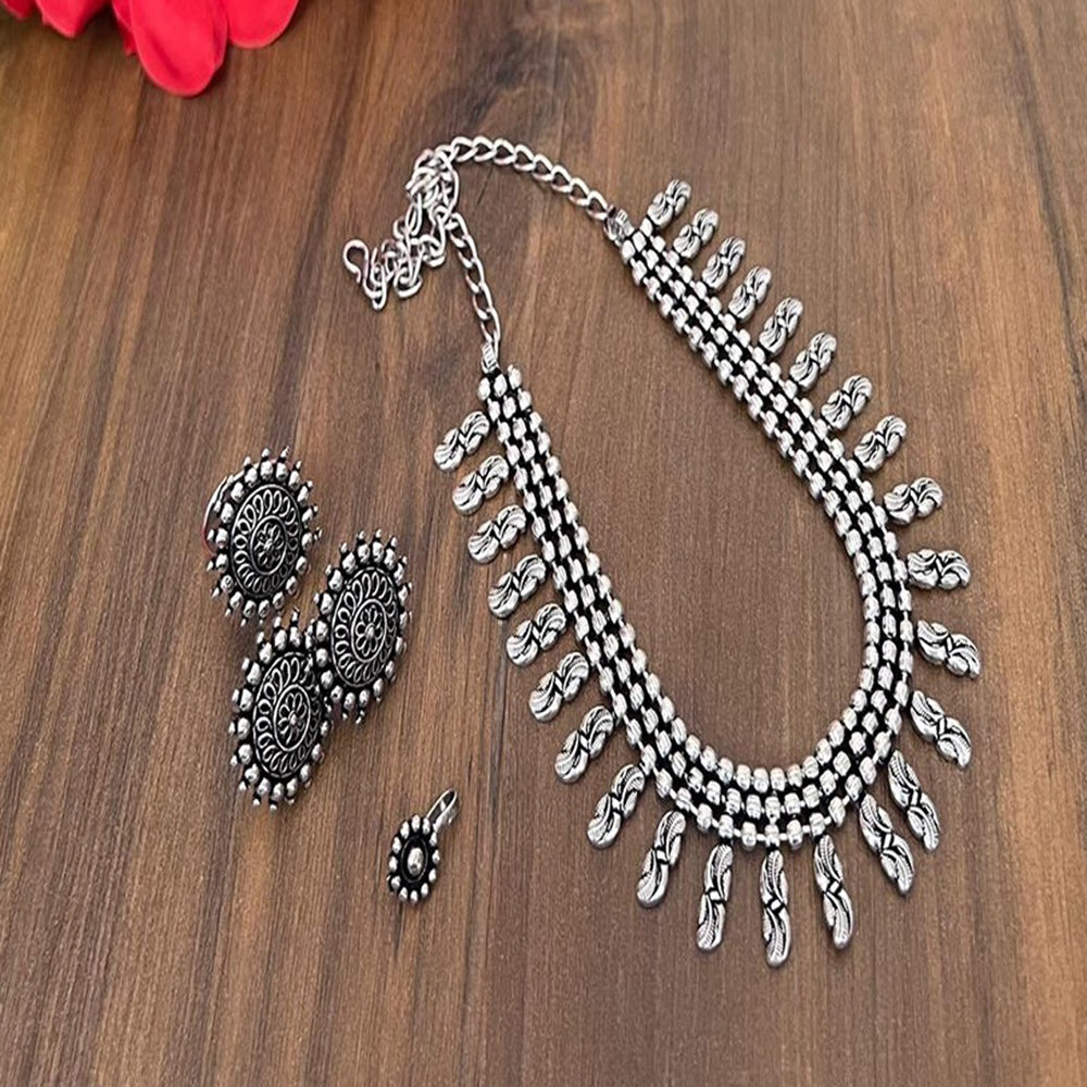 Akruti Collection Royal Oxidised Plated Ethnic Combo Set