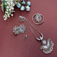 Akruti Collection Royal Oxidised Plated Ethnic Combo Set