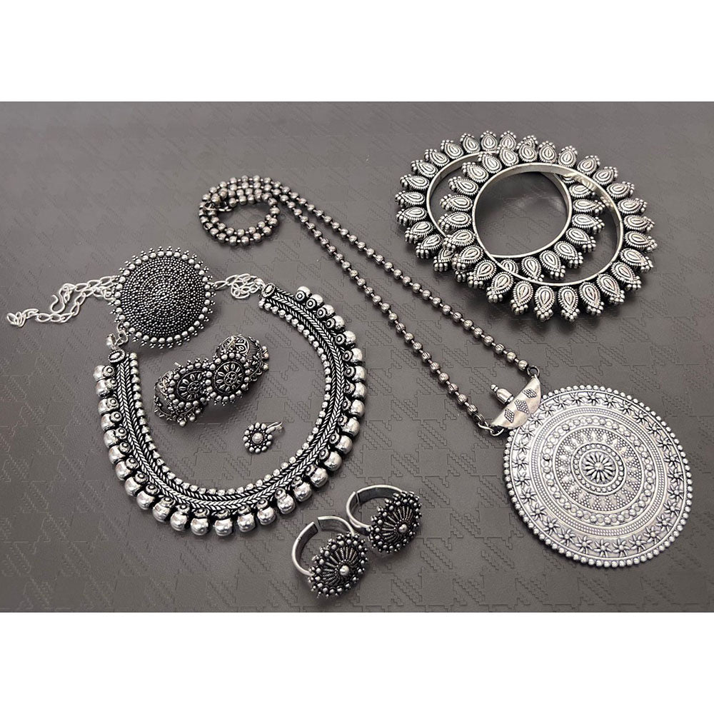 Akruti Collection Royal Oxidised Plated Ethnic Combo Set