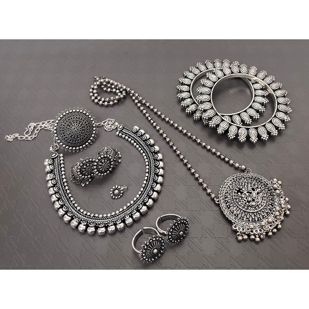 Akruti Collection Royal Oxidised Plated Ethnic Combo Set