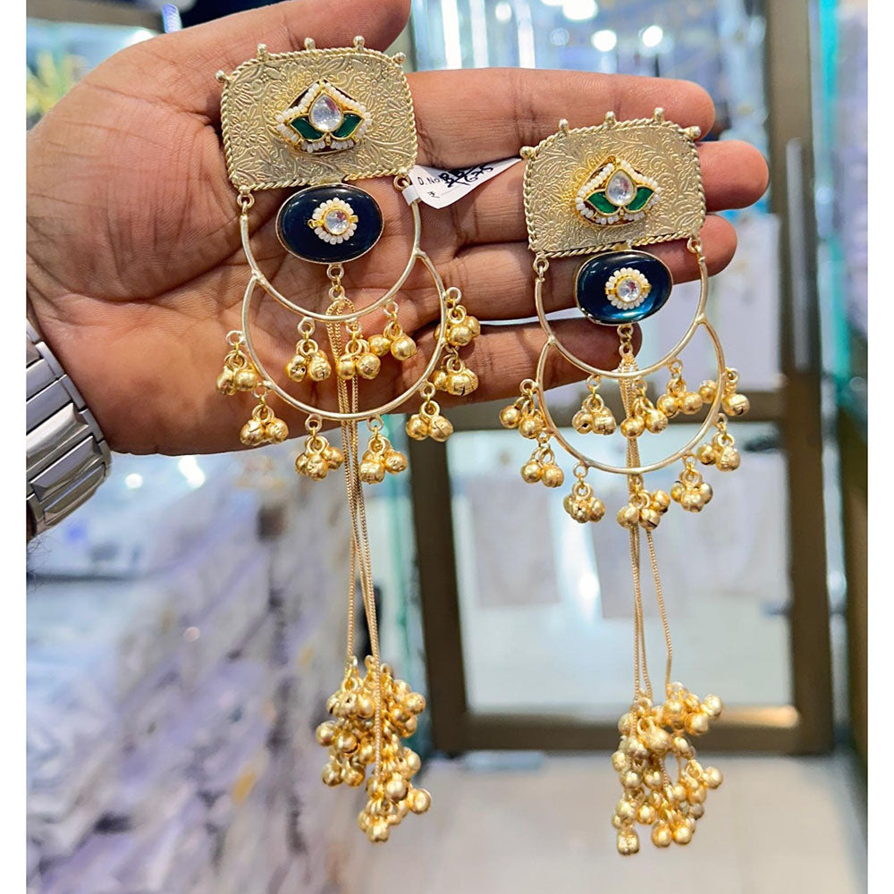 Akruti Collection Classic Kundan Stone And Ghungroo Kashmiri Long Dangler Earrings