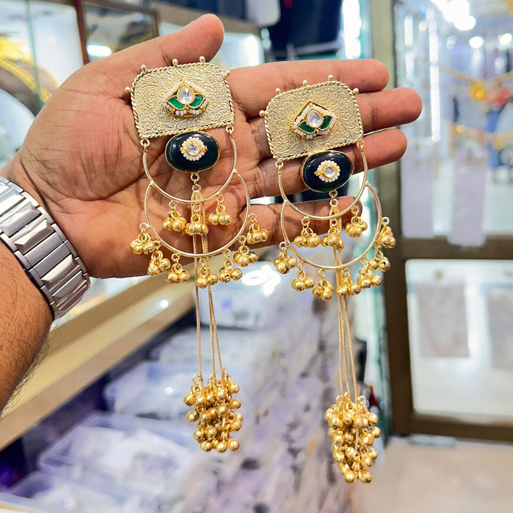 Akruti Collection Classic Kundan Stone And Ghungroo Kashmiri Long Dangler Earrings