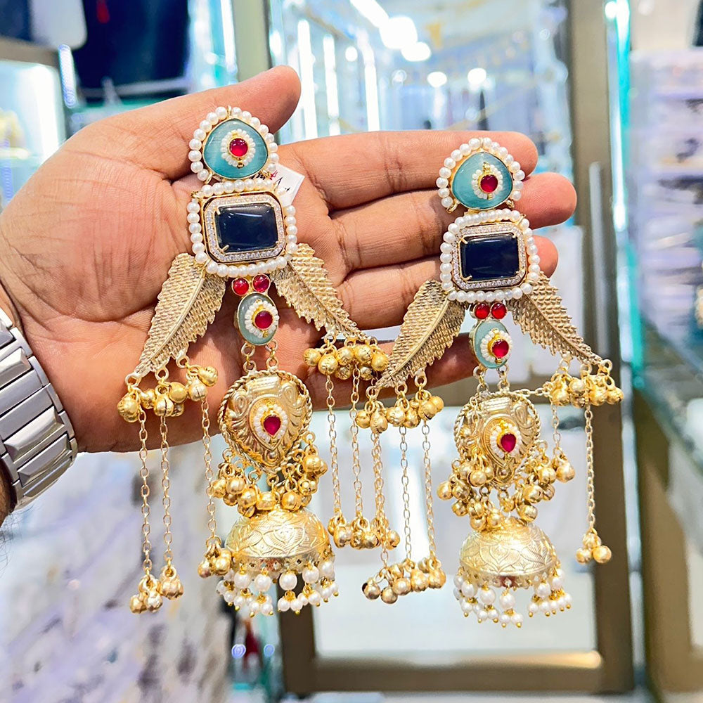Akruti Collection Classic Kundan Stone And Ghungroo Kashmiri Long Jhumki Earrings