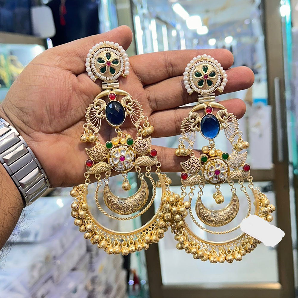 Akruti Collection Classic Kundan Stone And Ghungroo Kashmiri Long Dangler Earrings